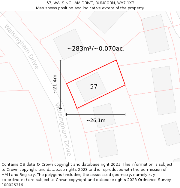 57, WALSINGHAM DRIVE, RUNCORN, WA7 1XB: Plot and title map