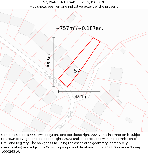 57, WANSUNT ROAD, BEXLEY, DA5 2DH: Plot and title map