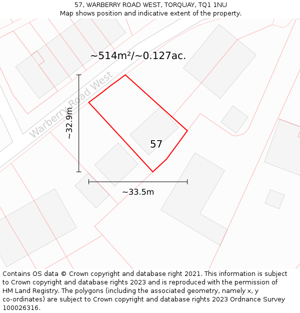 57, WARBERRY ROAD WEST, TORQUAY, TQ1 1NU: Plot and title map