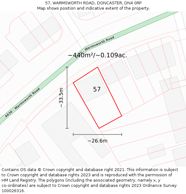 57, WARMSWORTH ROAD, DONCASTER, DN4 0RP: Plot and title map