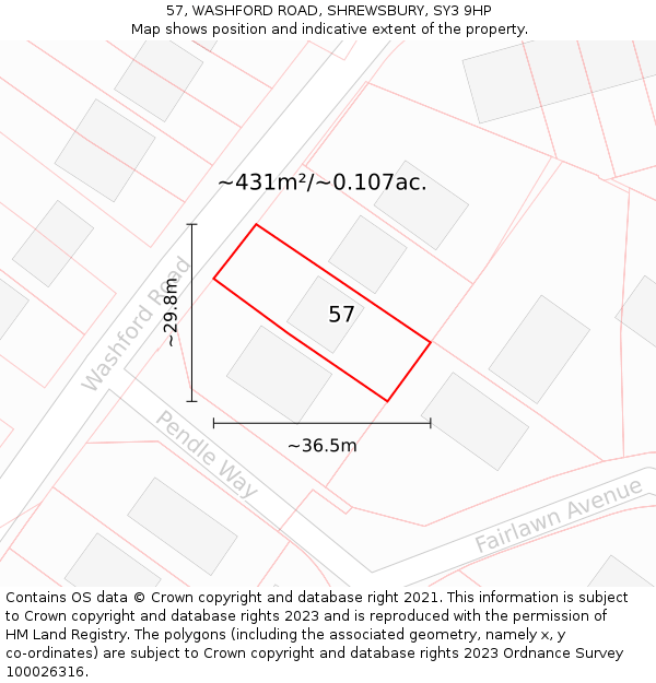 57, WASHFORD ROAD, SHREWSBURY, SY3 9HP: Plot and title map