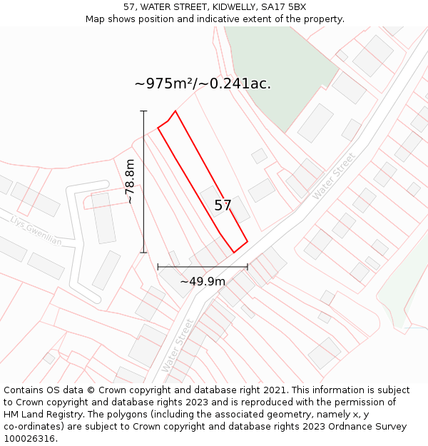 57, WATER STREET, KIDWELLY, SA17 5BX: Plot and title map