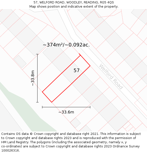 57, WELFORD ROAD, WOODLEY, READING, RG5 4QS: Plot and title map