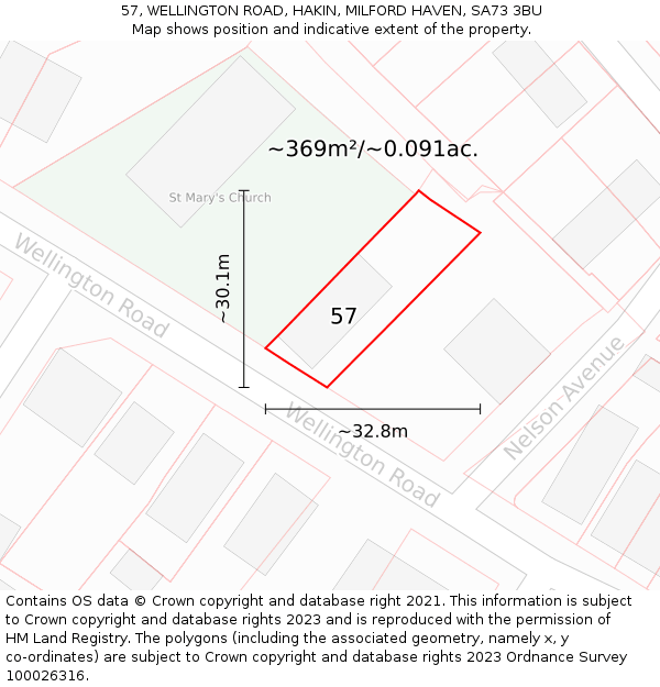 57, WELLINGTON ROAD, HAKIN, MILFORD HAVEN, SA73 3BU: Plot and title map