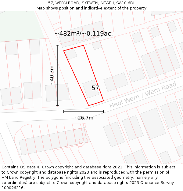 57, WERN ROAD, SKEWEN, NEATH, SA10 6DL: Plot and title map