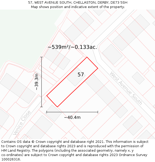 57, WEST AVENUE SOUTH, CHELLASTON, DERBY, DE73 5SH: Plot and title map