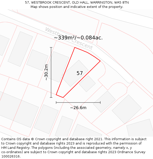 57, WESTBROOK CRESCENT, OLD HALL, WARRINGTON, WA5 8TN: Plot and title map