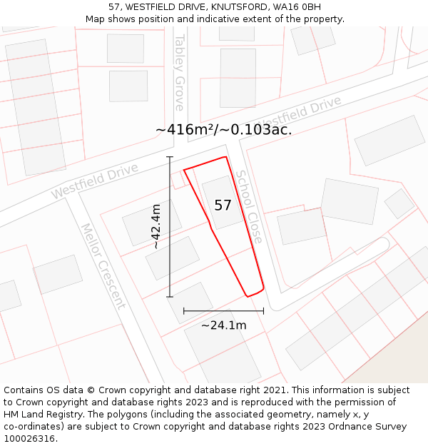 57, WESTFIELD DRIVE, KNUTSFORD, WA16 0BH: Plot and title map