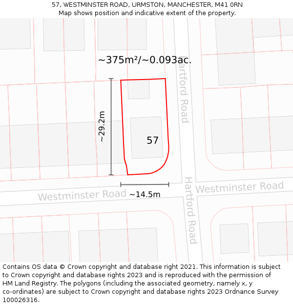 57, WESTMINSTER ROAD, URMSTON, MANCHESTER, M41 0RN: Plot and title map