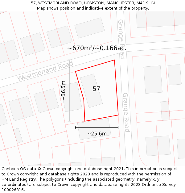 57, WESTMORLAND ROAD, URMSTON, MANCHESTER, M41 9HN: Plot and title map