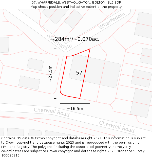 57, WHARFEDALE, WESTHOUGHTON, BOLTON, BL5 3DP: Plot and title map