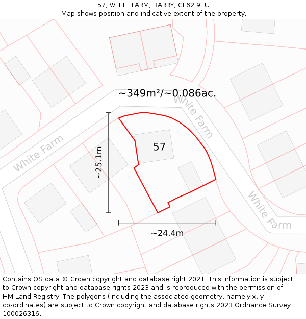 57, WHITE FARM, BARRY, CF62 9EU: Plot and title map