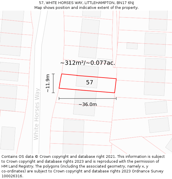 57, WHITE HORSES WAY, LITTLEHAMPTON, BN17 6NJ: Plot and title map