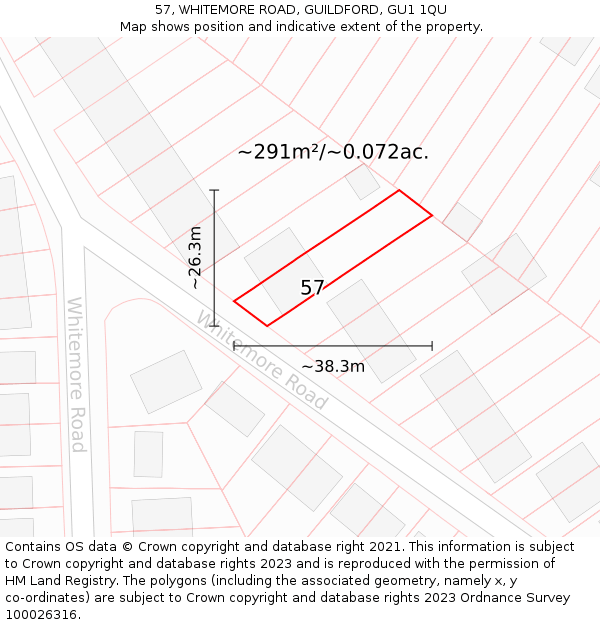 57, WHITEMORE ROAD, GUILDFORD, GU1 1QU: Plot and title map