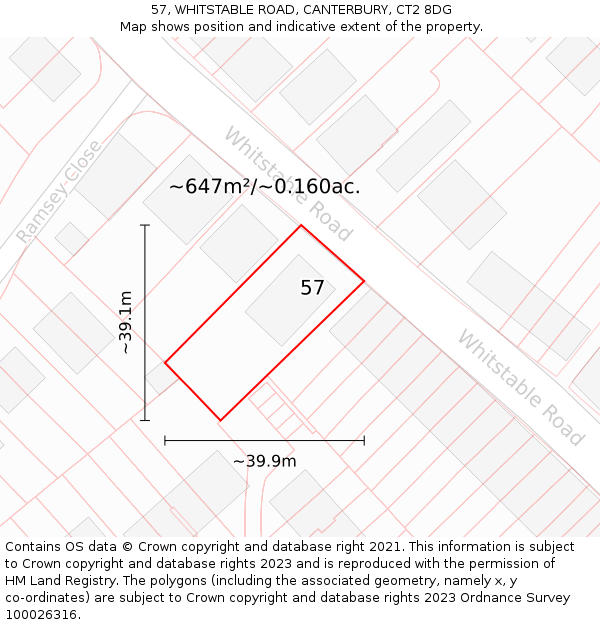 57, WHITSTABLE ROAD, CANTERBURY, CT2 8DG: Plot and title map