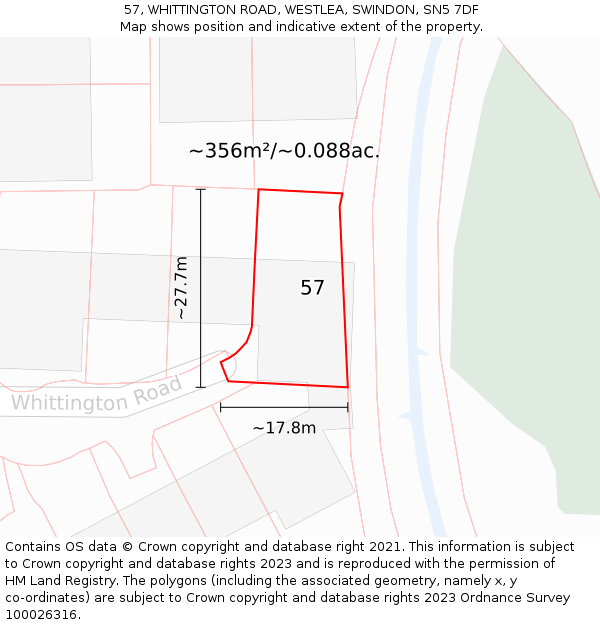 57, WHITTINGTON ROAD, WESTLEA, SWINDON, SN5 7DF: Plot and title map