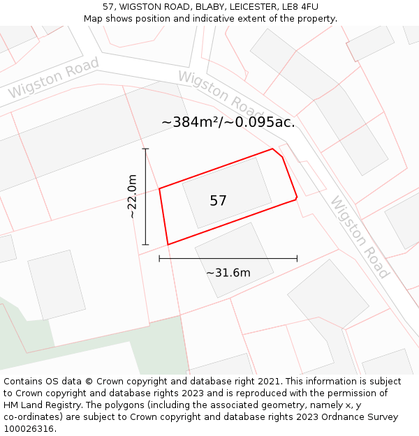 57, WIGSTON ROAD, BLABY, LEICESTER, LE8 4FU: Plot and title map