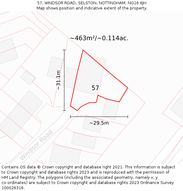 57, WINDSOR ROAD, SELSTON, NOTTINGHAM, NG16 6JH: Plot and title map