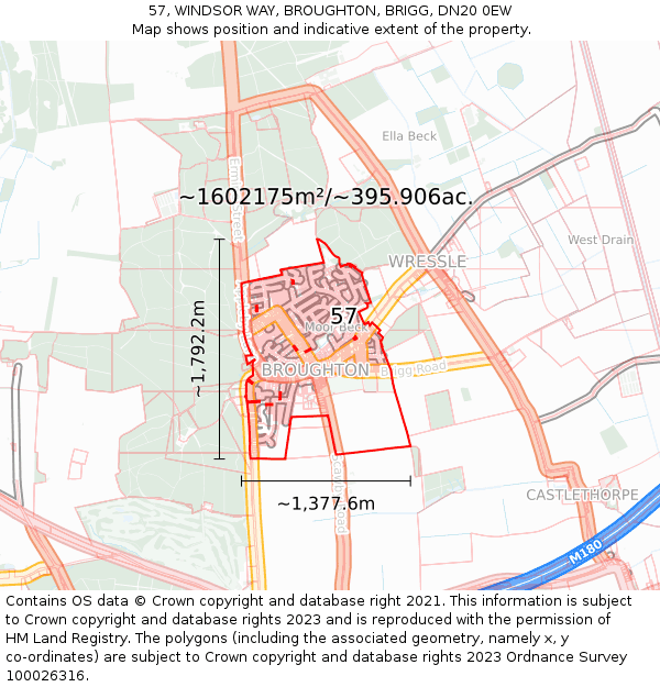 57, WINDSOR WAY, BROUGHTON, BRIGG, DN20 0EW: Plot and title map