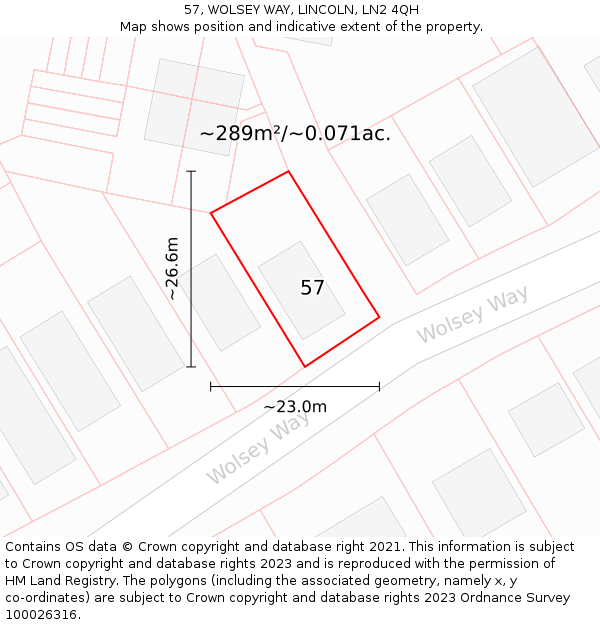 57, WOLSEY WAY, LINCOLN, LN2 4QH: Plot and title map