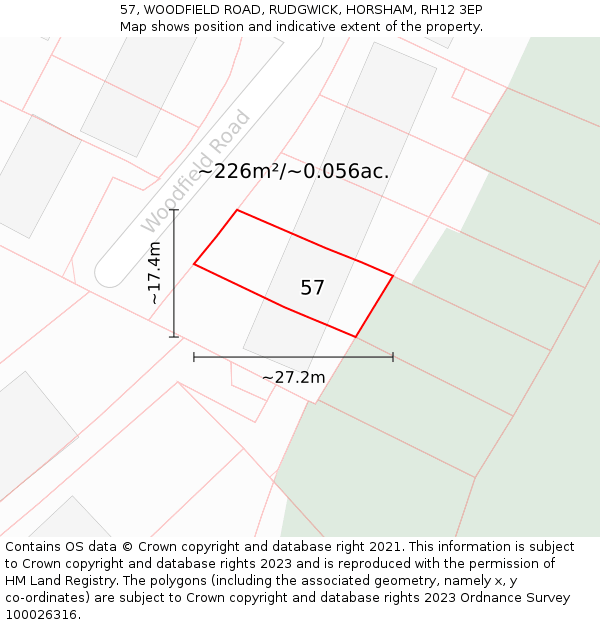 57, WOODFIELD ROAD, RUDGWICK, HORSHAM, RH12 3EP: Plot and title map