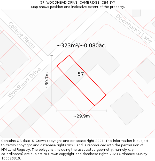 57, WOODHEAD DRIVE, CAMBRIDGE, CB4 1YY: Plot and title map