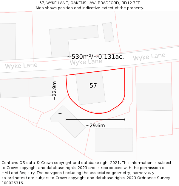 57, WYKE LANE, OAKENSHAW, BRADFORD, BD12 7EE: Plot and title map