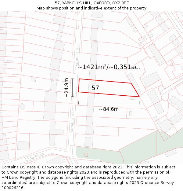 57, YARNELLS HILL, OXFORD, OX2 9BE: Plot and title map