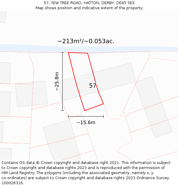 57, YEW TREE ROAD, HATTON, DERBY, DE65 5EX: Plot and title map