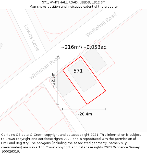 571, WHITEHALL ROAD, LEEDS, LS12 6JT: Plot and title map