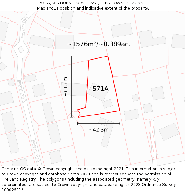 571A, WIMBORNE ROAD EAST, FERNDOWN, BH22 9NL: Plot and title map