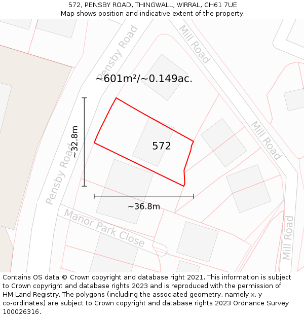 572, PENSBY ROAD, THINGWALL, WIRRAL, CH61 7UE: Plot and title map