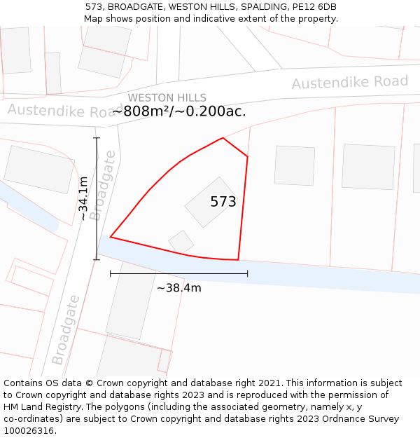 573, BROADGATE, WESTON HILLS, SPALDING, PE12 6DB: Plot and title map