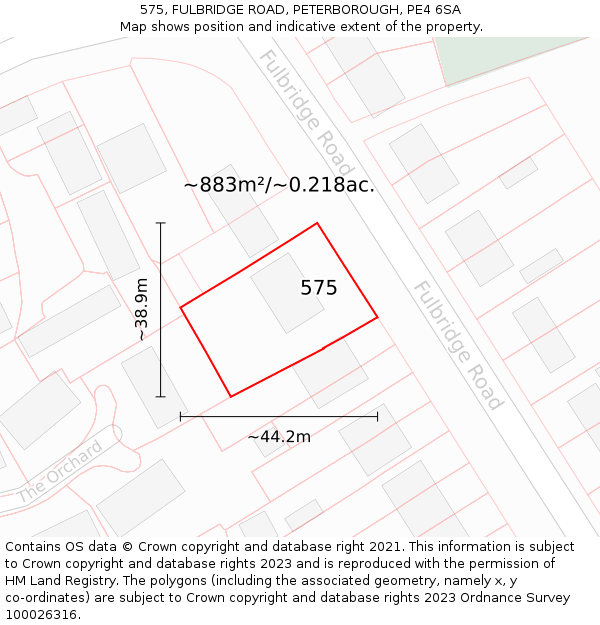 575, FULBRIDGE ROAD, PETERBOROUGH, PE4 6SA: Plot and title map