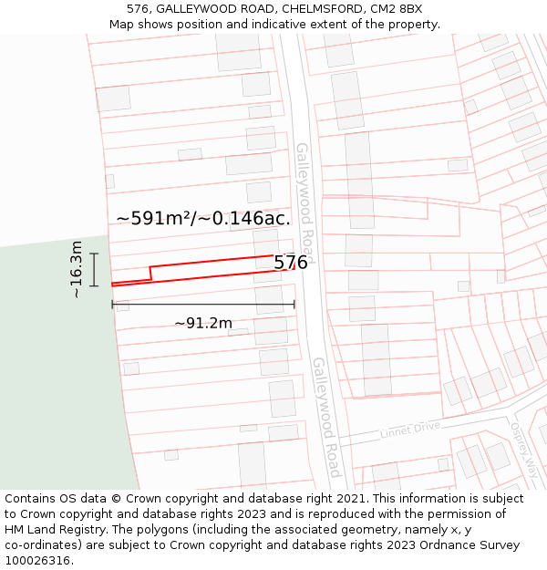 576, GALLEYWOOD ROAD, CHELMSFORD, CM2 8BX: Plot and title map