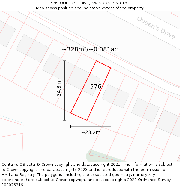 576, QUEENS DRIVE, SWINDON, SN3 1AZ: Plot and title map