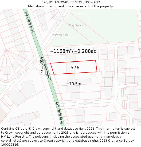576, WELLS ROAD, BRISTOL, BS14 9BD: Plot and title map