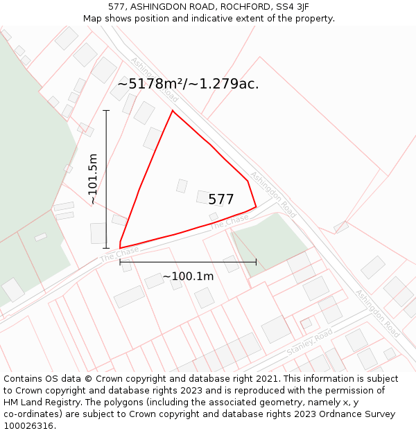577, ASHINGDON ROAD, ROCHFORD, SS4 3JF: Plot and title map