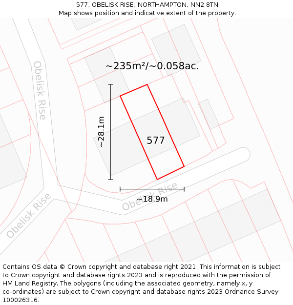 577, OBELISK RISE, NORTHAMPTON, NN2 8TN: Plot and title map