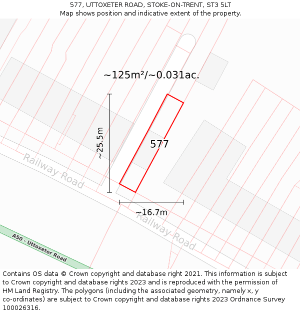 577, UTTOXETER ROAD, STOKE-ON-TRENT, ST3 5LT: Plot and title map