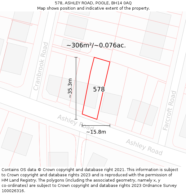 578, ASHLEY ROAD, POOLE, BH14 0AQ: Plot and title map