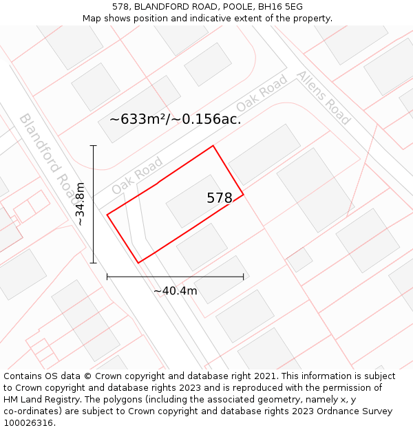 578, BLANDFORD ROAD, POOLE, BH16 5EG: Plot and title map