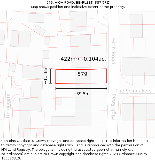 579, HIGH ROAD, BENFLEET, SS7 5RZ: Plot and title map