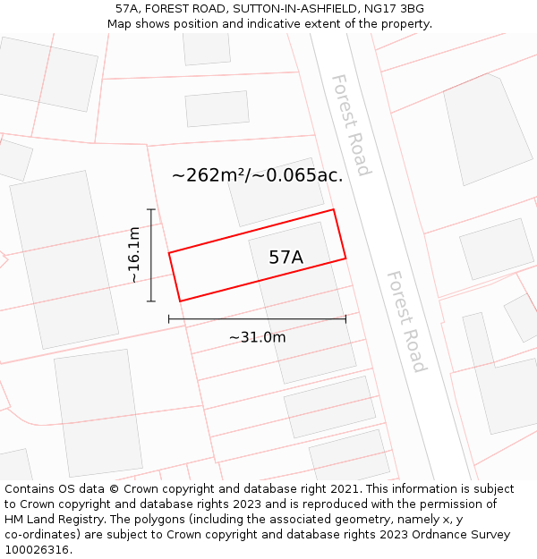 57A, FOREST ROAD, SUTTON-IN-ASHFIELD, NG17 3BG: Plot and title map