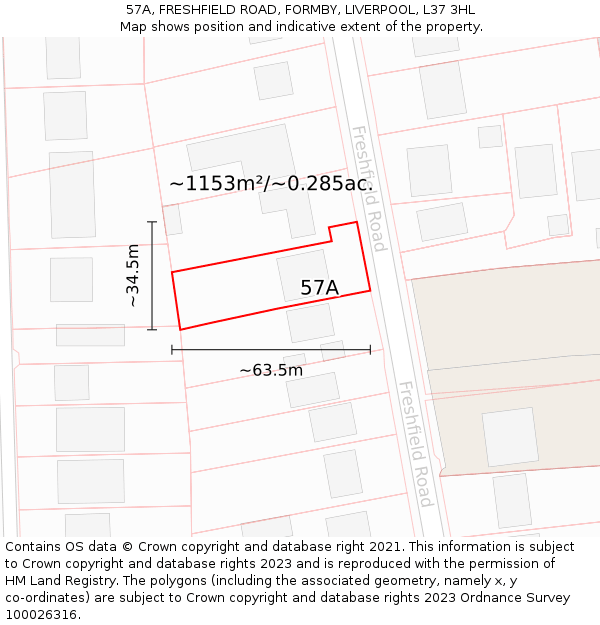 57A, FRESHFIELD ROAD, FORMBY, LIVERPOOL, L37 3HL: Plot and title map