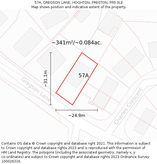 57A, GREGSON LANE, HOGHTON, PRESTON, PR5 0LE: Plot and title map