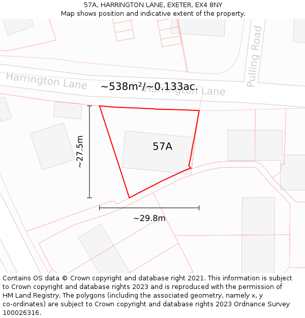 57A, HARRINGTON LANE, EXETER, EX4 8NY: Plot and title map