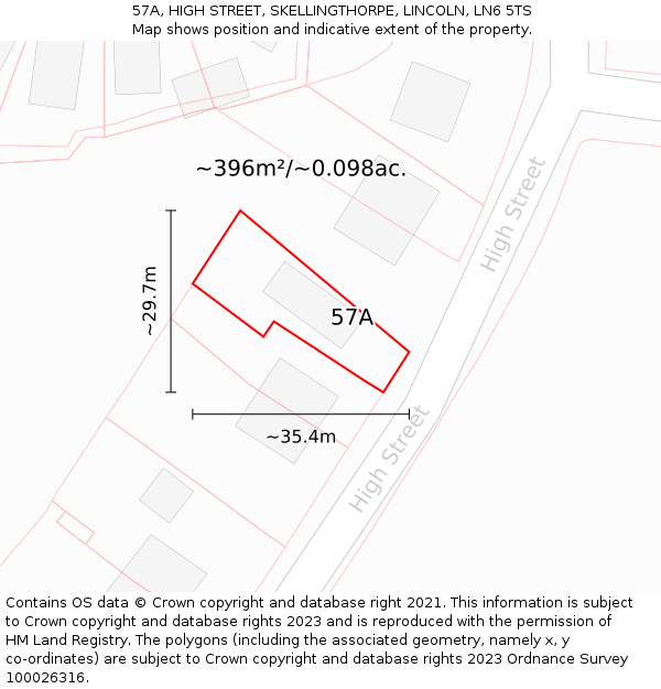 57A, HIGH STREET, SKELLINGTHORPE, LINCOLN, LN6 5TS: Plot and title map