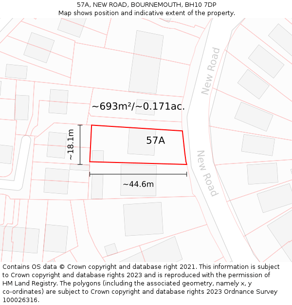 57A, NEW ROAD, BOURNEMOUTH, BH10 7DP: Plot and title map