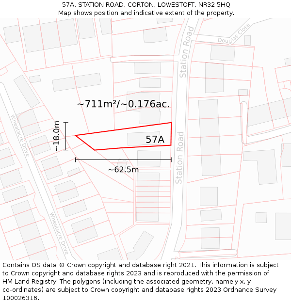 57A, STATION ROAD, CORTON, LOWESTOFT, NR32 5HQ: Plot and title map